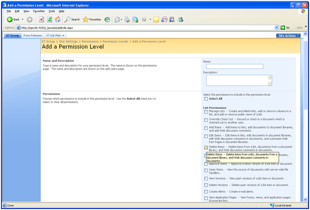 Adding a Permission Level